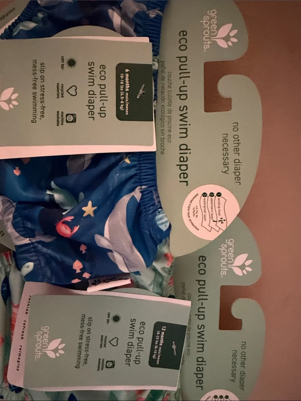 BUNDLE SET 6 &12 mo Green Sprouts Kids Eco Pull-Up Swim Diaper- Blue & Teal Fish